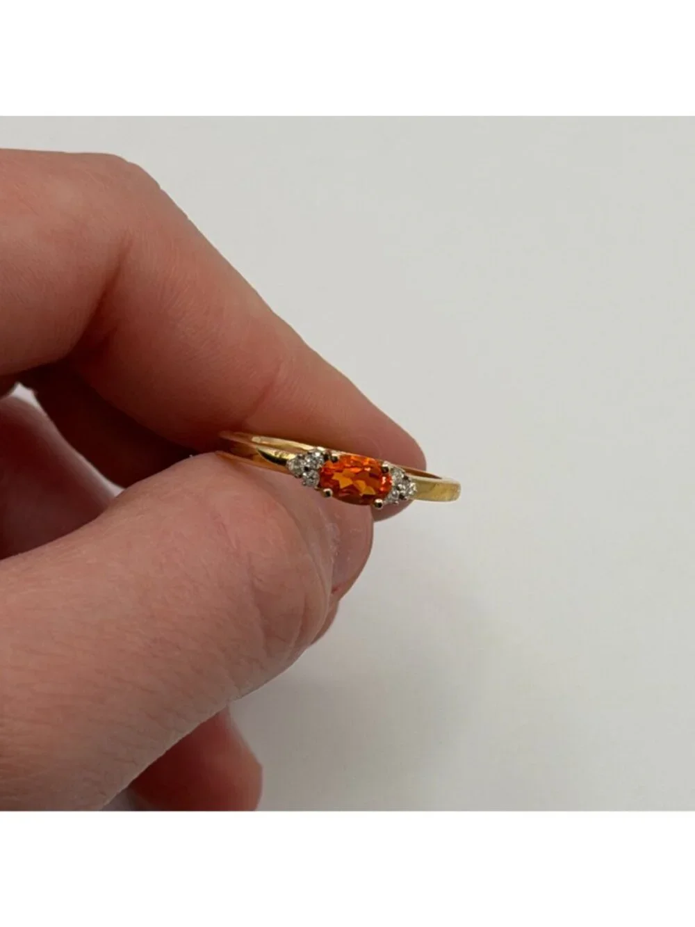 Natural Fire Opal Diamond Solid 14K Yellow Gold Stud Ring Size 7.5